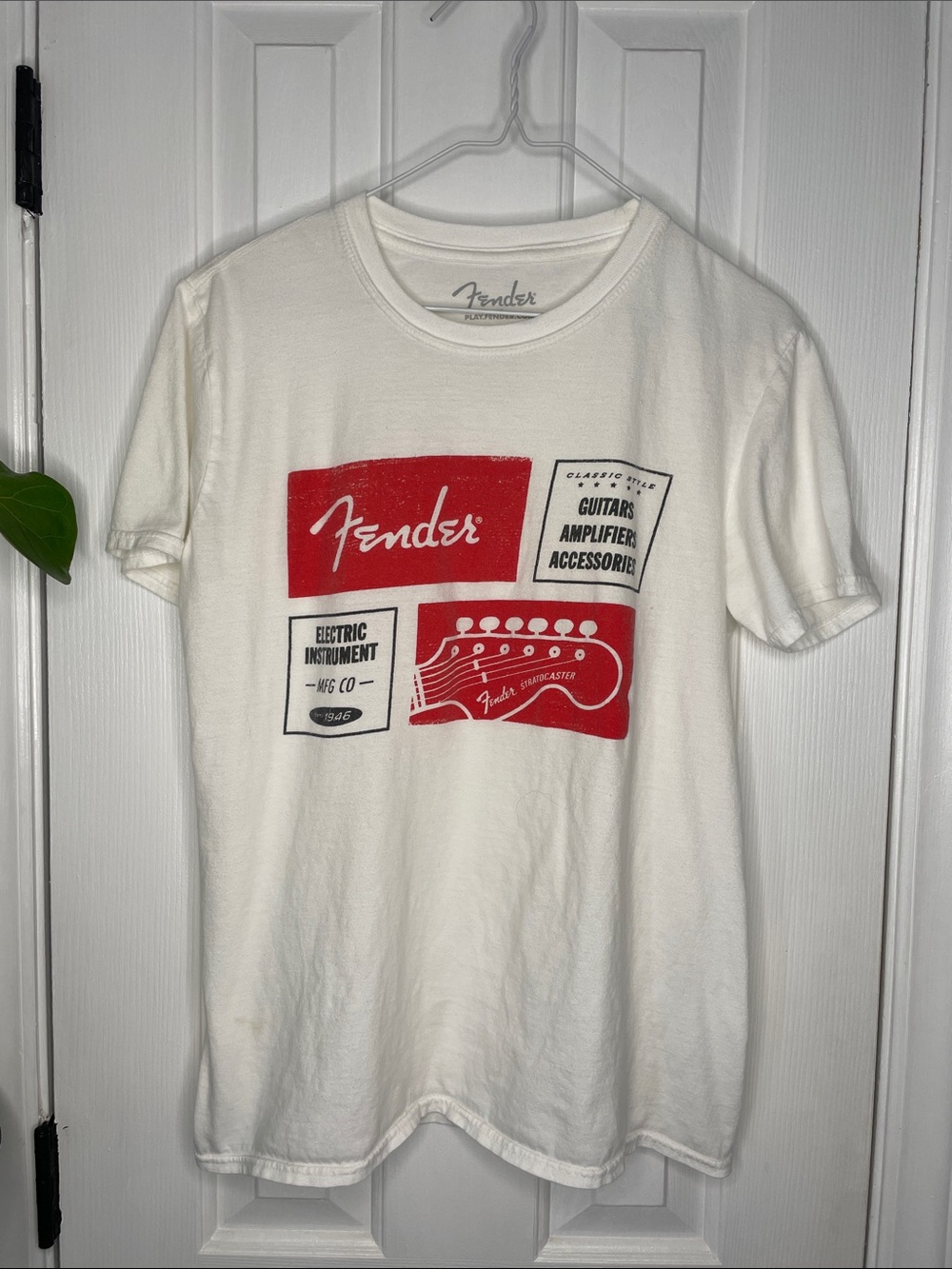 Fender White Short-Sleeve Tee with Red & Black Guitar Graphic